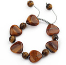 Wholesale Brown Series Heart and Round Shape Tiger Eye Knotted Adjustable Drawstring Bracelet