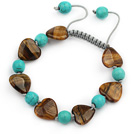 Wholesale Assorted Heart Shape Tiger Eye and Round Turquoise Knotted Adjustable Drawstring Bracelet