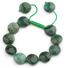 Wholesale Green Series Flat Round Dragon Blood Stone Knotted Adjustable Drawstring Bracelet