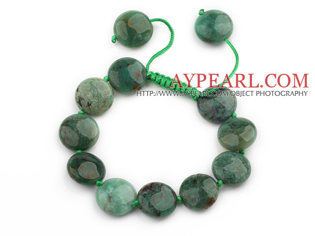 Green Series Flat Round Dragon Blood Stone Knotted Adjustable Drawstring Bracelet