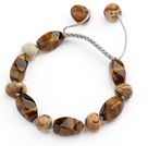 Wholesale Brown Series Tiger Eye and Picture Jasper Knotted Adjustable Drawstring Bracelet