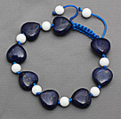 Discount Dark Blue Series Heart Shape Lapis and White Porcelain Stone Knotted Adjustable Drawstring Bracelet