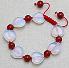 Wholesale Heart Shape Opal Stone and Round Carnelian Knotted Adjustable Drawstring Bracelet