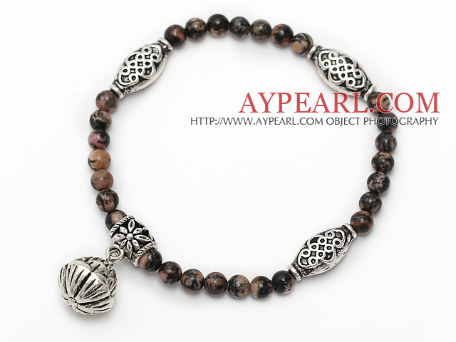nice round red jasper and tibet silver lolus tube charm beads bracelet
