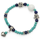 fashion round green turquoise lapis and tibet silver buddhu head heart charm bracelet