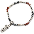 fashion round goldstone and tungsten steel stone and tibet silver owl tube charm bracelet