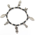 nice round tungsten steel and multi tibet silver leaf lucky bag owl charm bracelet