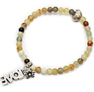 Wholesale nice round serpentine jade and tibet silver heart flower charm beaded bracelet