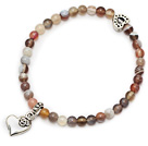 Wholesale round persia agate and tibet silver heart charm beaded bracelet