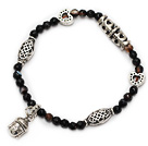 Wholesale nice faceted round black agate and tibet silver buddhu head heart charm beads bracelet