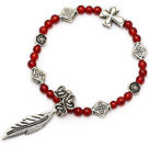 fashion A grade round natural red agate and multi tibet silver leaf flower cross charm bracelet