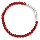 fashion A grade round red agate and tibet silver tube charm beads bracelet