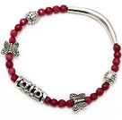 Wholesale faceted round red jade and tibet silver tube butterfly charm beads bracelet