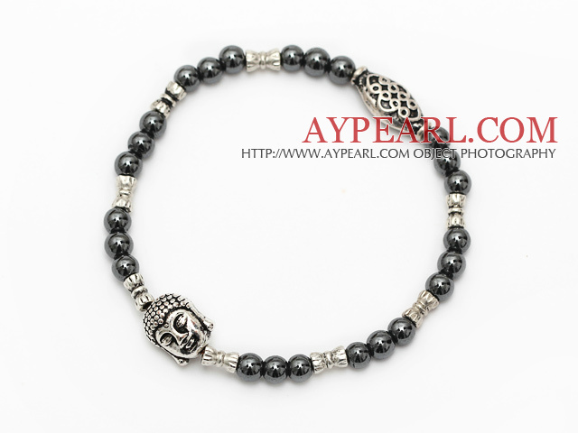 nice round tungsten steel and tibet silver buddhu head charm beads bracelet