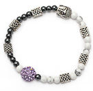 lovely tungsten steel stone and white turquoise and tibet silver buddhu head purple rhinestone beads bracelet