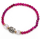 wonderful 4mm round rose agate and tibet silver buddhu head charm beads bracelet