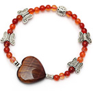 Wholesale fashion round natural color agate heart shape tiger eye and butterfly charm bracelet
