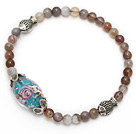Wholesale lovely round gray persian agate colored glaze and tibet silver fish charm beads bracelet