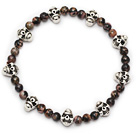 Wholesale lovely round red jasper and tibet silver skull beaded charm bracelet