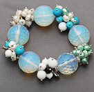 Wholesale faceted round opal and cluster pearl turquoise agate porcelain stone bracelet
