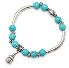 Wholesale lovely 8mm round blue turquoise and mutli tibet silver tube buddhu head charm beads bracelet