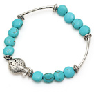 Wholesale lovely 8mm flat round blue turquoise and tibet silver tube fish charm bracelet