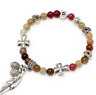 Wholesale fashion 6mm three color jade and multi tibet silver cross heart leaf bag charm bracelet