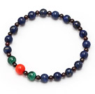 Wholesale elegant mixed round lapis garnet peacock and coral stretchy beads bracelet