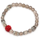 Discount nice round faceted gray agate and red rhinestone ball stretch bracelet