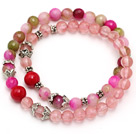 fashion round cherry quartz three color jade and red coral tibet silver charm beads bracelet