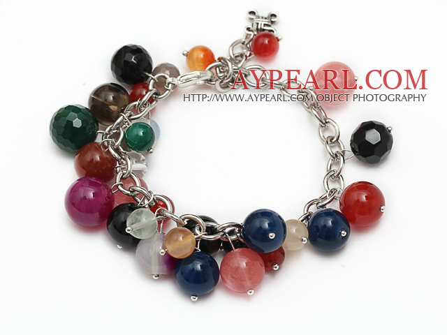 fashion loop chain style multi color mixed gemstone bracelet (random color stones)
