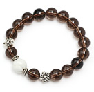 Wholesale pretty natural round smoky quartz and white sea shell stretch bracelet