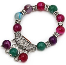 fashion 12mm facted multi color agate and tibet silver tube lucky bag charm bracelet