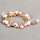 Wholesale Ethnic Style Pretty Pink Series Pink Crystal Rose Quartz Charm Adjustable Bracelet With Golden Chain