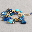 Wholesale Ethnic Style Pretty Blue Series Blue Crystal Colored Glaze Agate Beads Charm Adjustable Bracelet With Golden Chain