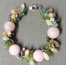 Hot Sale Popular Round Pink Jade Beads Cluster Black Pearl Crystal Olivine Stone Chipes Bracelet