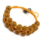 fashion layer style 10mm yellow rhinestone woven adjustable yellow drawstring bracelet