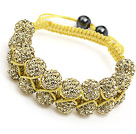 fashion layer style 10mm yellow rhinestone woven adjustable yellow drawstring bracelet