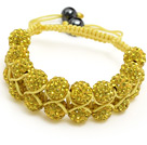 fashion layer style 10mm golden rhinestone woven adjustable yellow drawstring bracelet