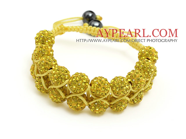 fashion layer style 10mm golden rhinestone woven adjustable yellow drawstring bracelet