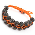 fashion layer style 10mm gray rhinestone woven adjustable orange drawstring bracelet