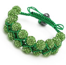 nice layer style 10mm olive green rhinestone woven adjustable green drawstring bracelet