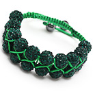 nice layer style 10mm dark green rhinestone woven adjustable green drawstring bracelet