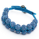 pretty layer style 10mm blue rhinestone woven adjustable blue drawstring bracelet