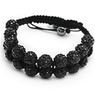 Wholesale nice layer style 10mm black rhinestone woven adjustable drawstring bracelet
