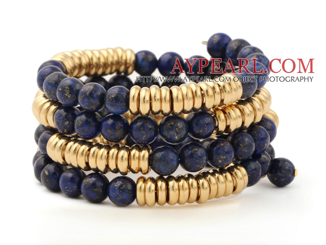 Fashion Multilayer 8mm Round Lapis Stone And Golden Abacus Beads Charm Beaded Bracelet