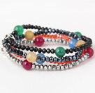 Wholesale Fashion Multilayer Round Colorful Agate And Manmade Crystal Beads Stretch Bracelet