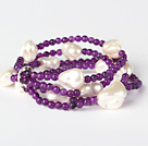 Elegant Multilayer Round Purple Jade And Irregular Seashell Beads Stretch Bracelet
