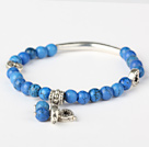 Wholesale Nice Round Blue Turquoise And Tibet Silver Tube Heart Charm Beads Bracelet