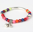 Beautiful Round Multi Colorful Turquoise And Tibet Silver Tube Heart Charm Beads Bracelet
